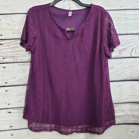 Perseption Concept XL Purple lace SS Top - Picture 1 of 6